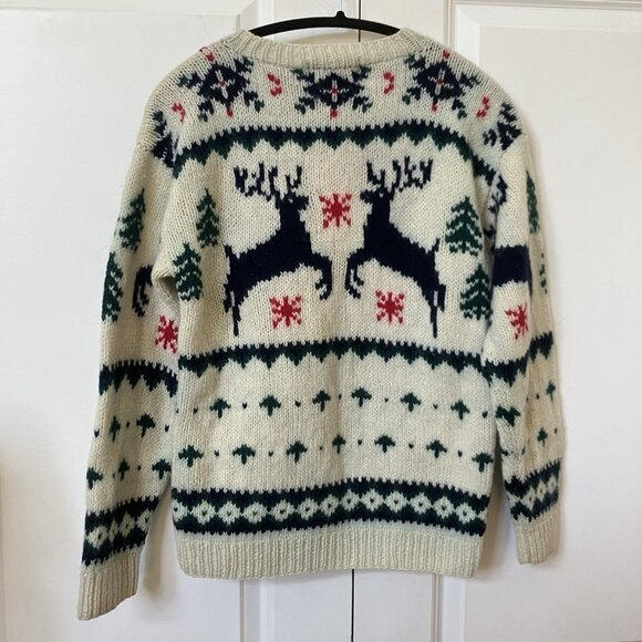Vintage 1989 Eddie Bauer Sweater Small Wool Reindeer Ugly Xmas Christmas Nordic - Picture 6 of 9